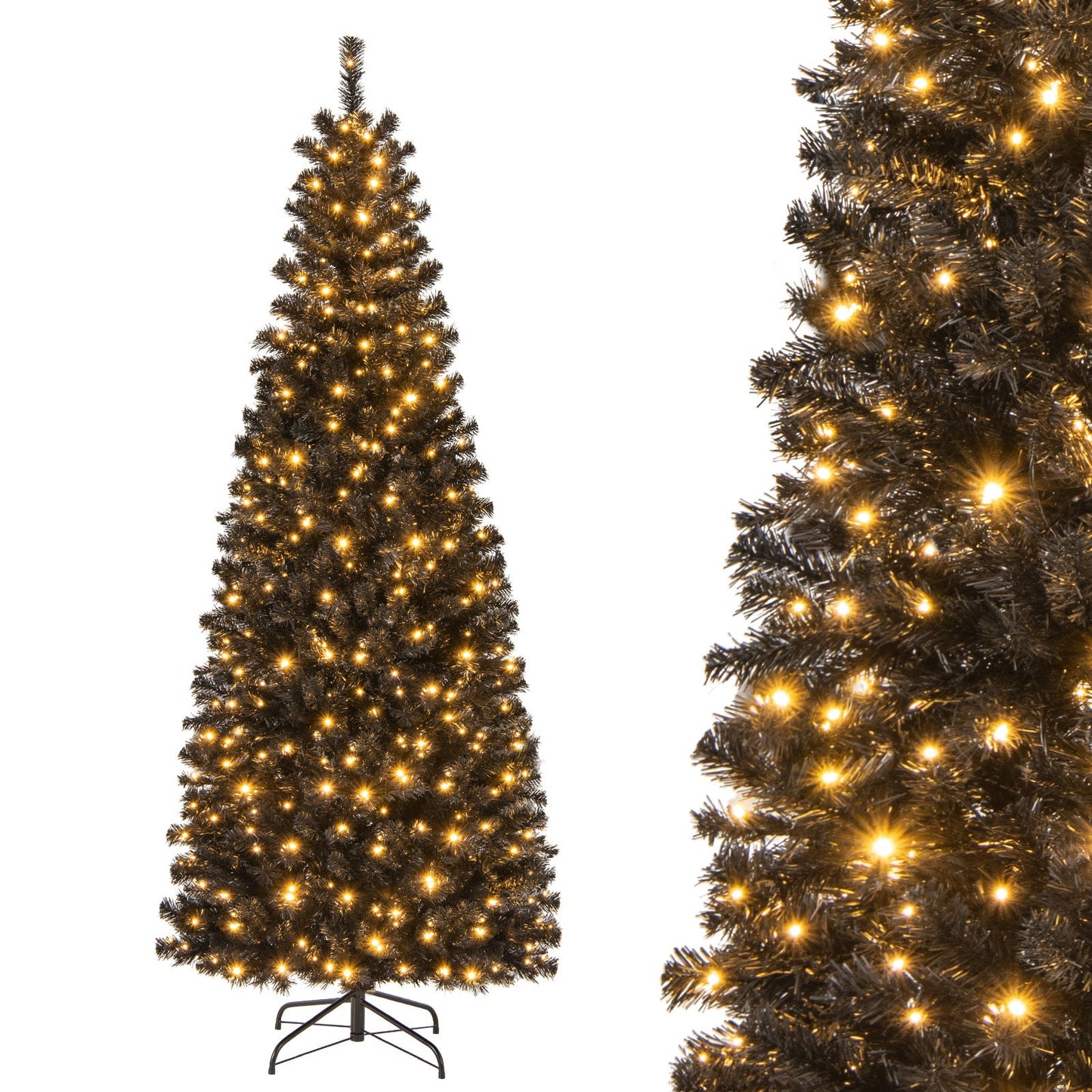 Pre-lit Christmas Halloween Tree with PVC Branch Tips and Warm White Lights