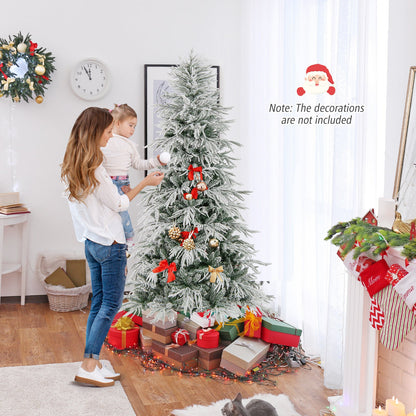 7 Feet Snow-flocked Artificial Christmas Tree Pre-lit Hinged Xmas Tree with Warm White LED Lights