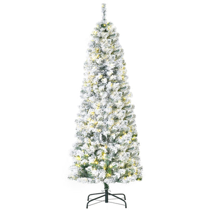 HOMCOM 6ft Pre-Lit Snow-Flocked Slim Douglas Fir Christmas Tree