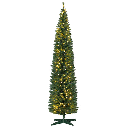 HOMCOM 8' Tall Pre-Lit Slim Noble Fir Artificial Christmas Tree