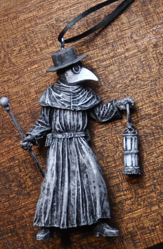 Plague Doctor Ornament, Hand Painted Resin Sculpture | Gothic Medieval History Figurine | Dark Folklore Ornament for Spooky Holiday Decor