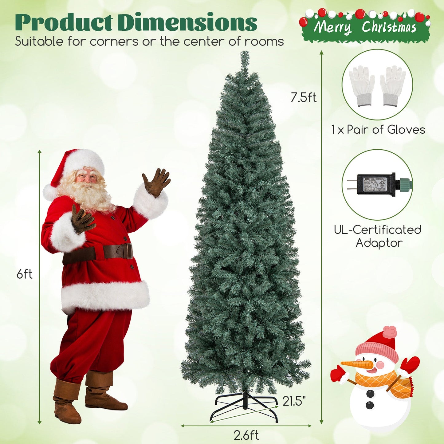 Pre-Lit Blue Artificial Christmas Tree Slim with 9 Lighting Modes