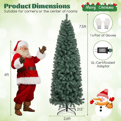 Pre-Lit Blue Artificial Christmas Tree Slim with 9 Lighting Modes