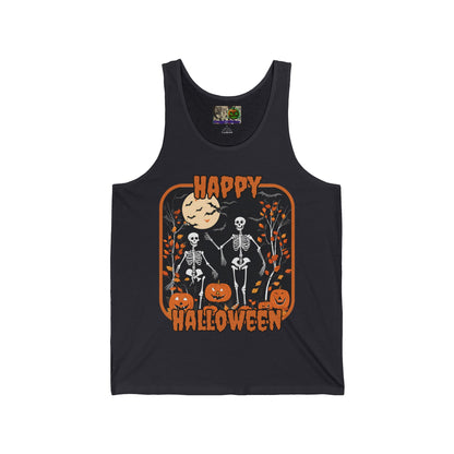 Spooktacular Skeletons of Halloween Unisex Jersey Tank Top by CreepyCrafts.boo