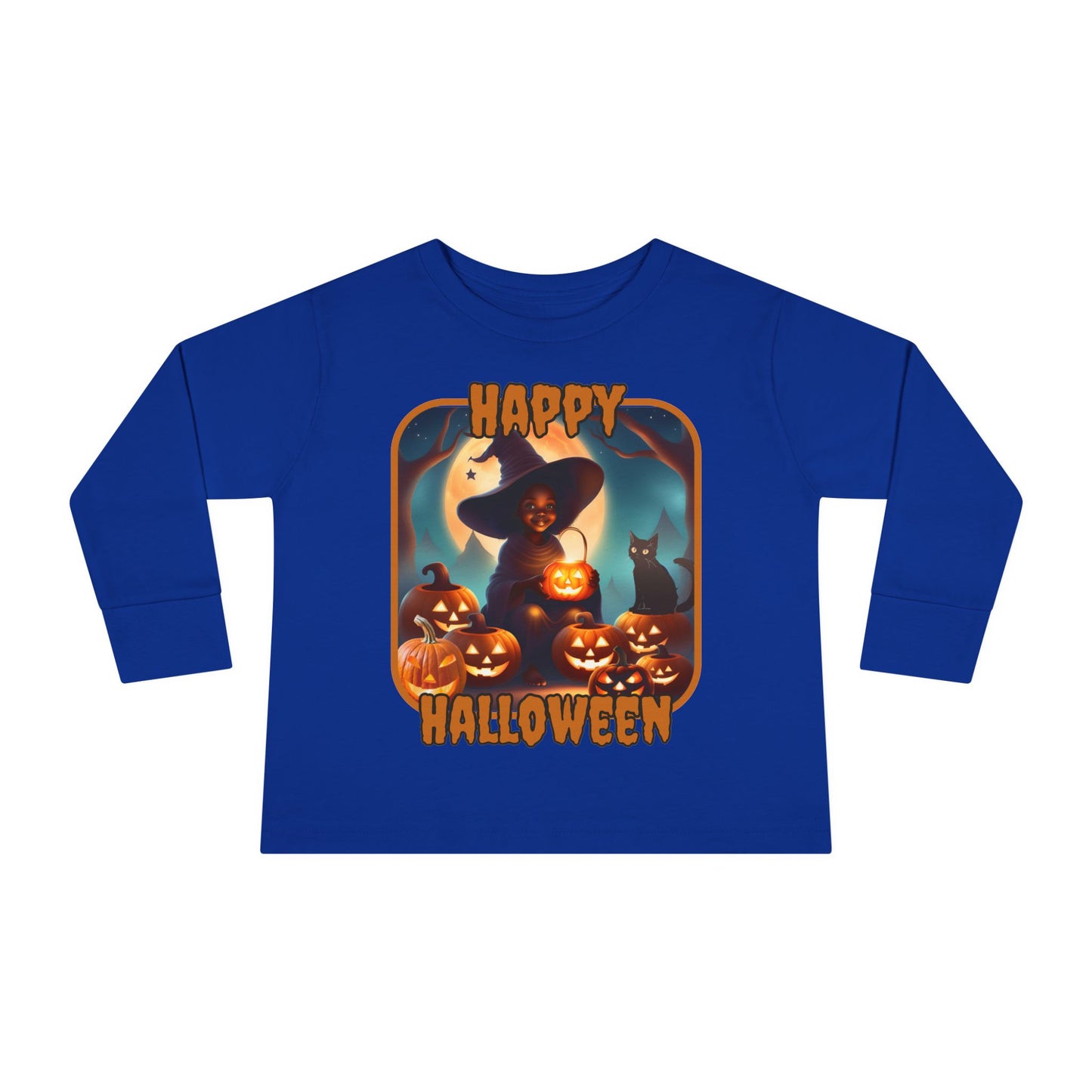Happy Halloween Cute Witch Orange font Toddler Long Sleeve Tee by CreepyCrafts.boo