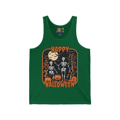 Spooktacular Skeletons of Halloween Unisex Jersey Tank Top by CreepyCrafts.boo