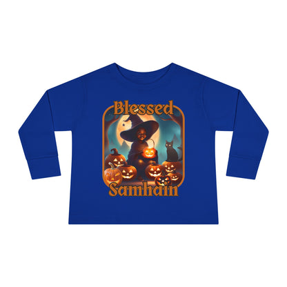 Blessed Samhain Cute Witch ORfont Toddler Long Sleeve Tee by cypherpunkgear