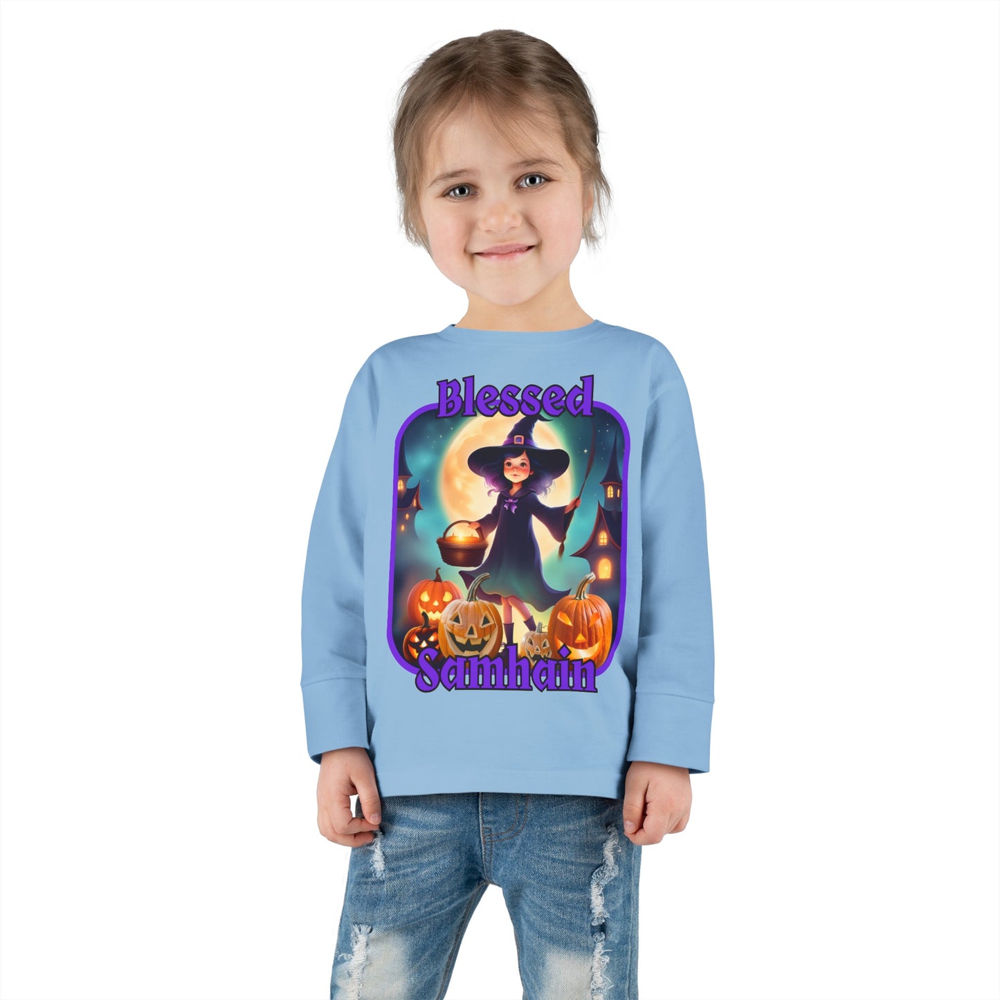 Blessed Samhain Little Witch PRfont Toddler Long Sleeve Tee by cypherpunkgear