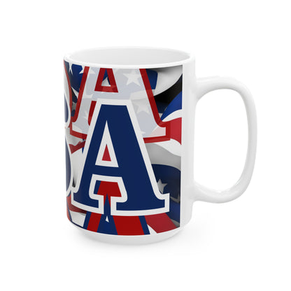 ¡EE.UU! ¡EE.UU! ¡EE.UU! ¡Patriota por cypherpunkgear! Taza de cerámica, (11 oz, 15 oz)