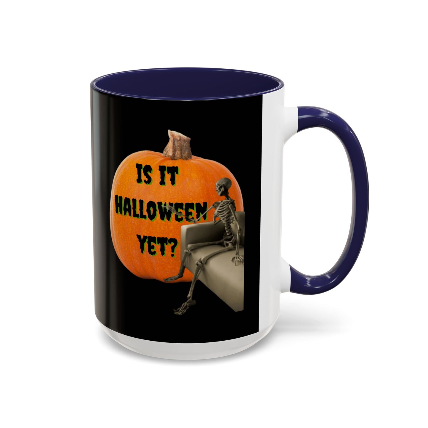 Is it Halloween yet? Skeleton's Giant Pumpkin Black Accent Mug by CreepyCrafts.boo