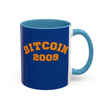 Bitcoin 2009 Dark Blue Accent Mug by cypherpunkgear.com