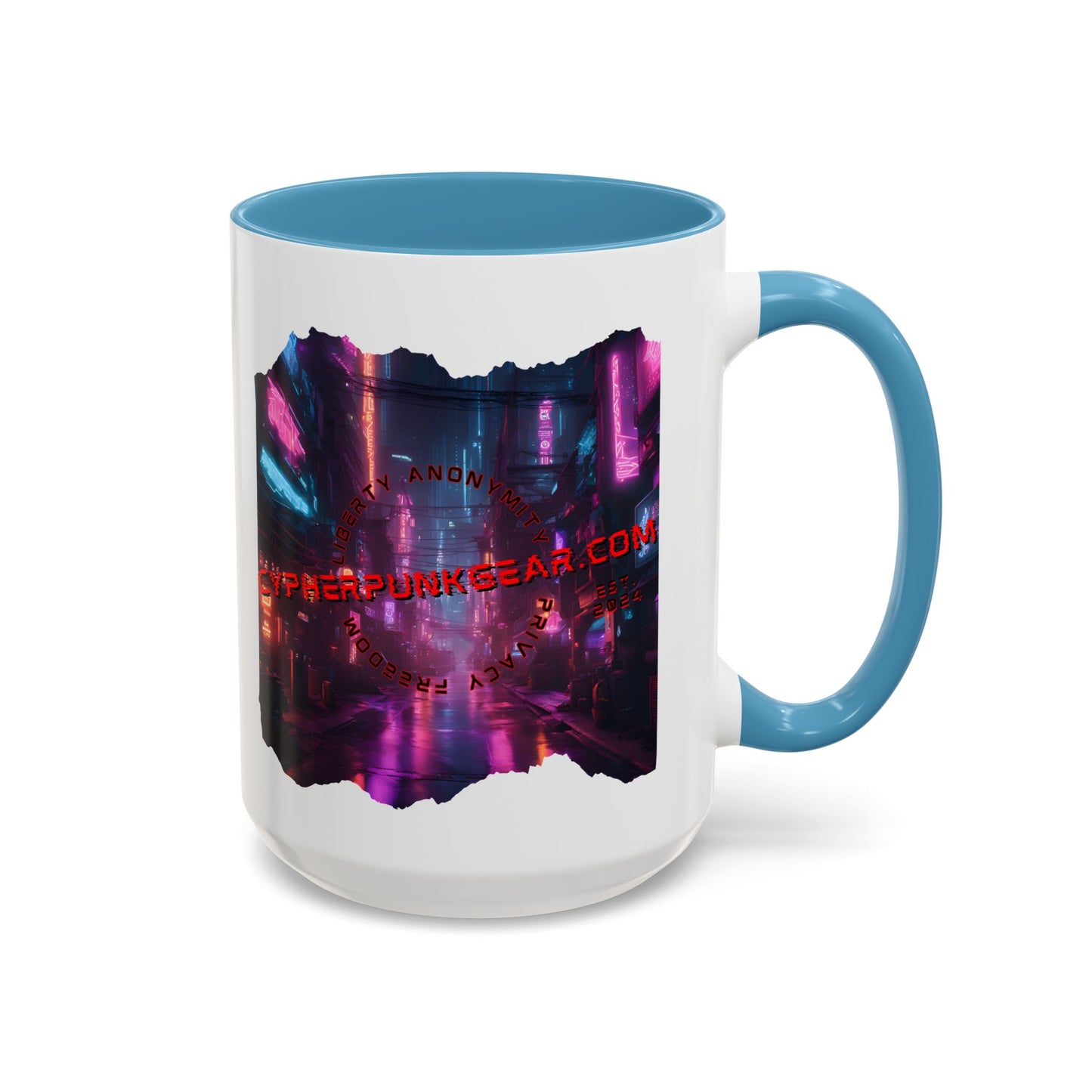 2-sided, cypherpunkgear.com Logo & Cityscape Accent Mug by cypherpunkgear.com
