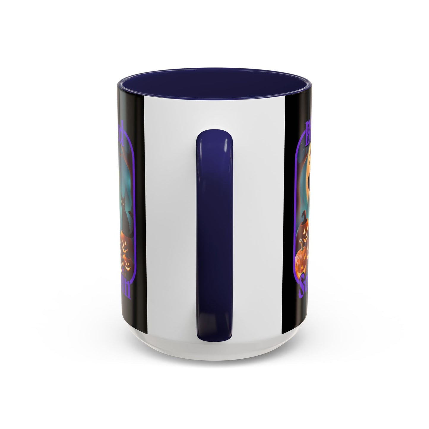 Blessed Samhain Cute Witch Purple font Black Accent Mug by CreepyCrafts.boo