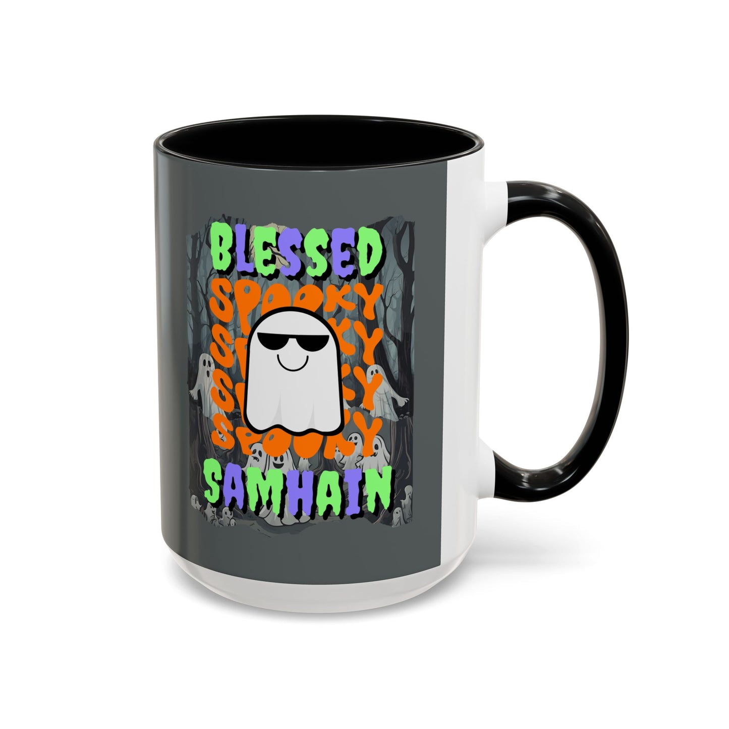 Spooky Blessed Samhain Ghost Mixed font Accent Mug by CreepyCrafts.boo