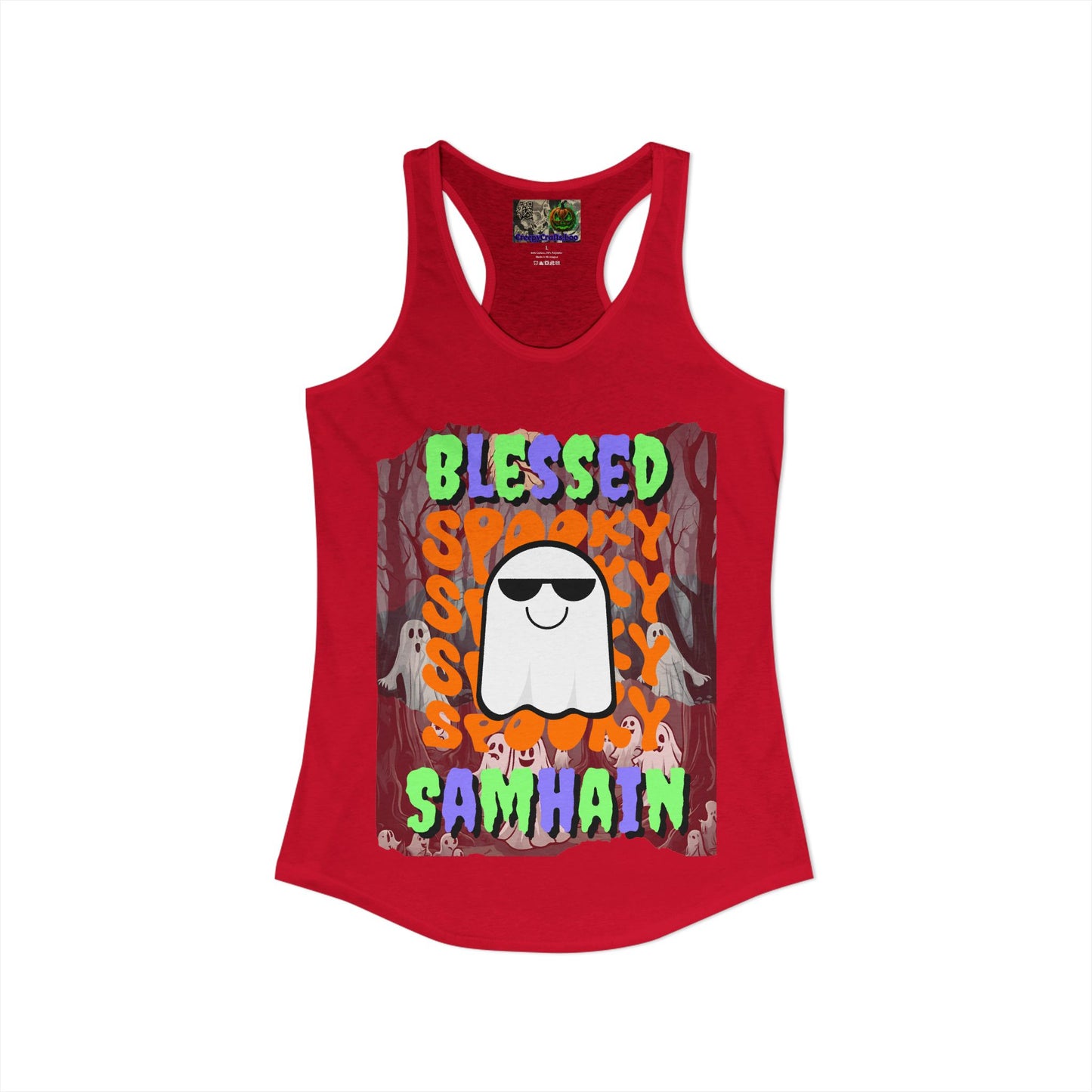 Spooky Blessed Samhain Ghost Mixed font Women's Racerback Tank Top by CreepyCrafts.boo