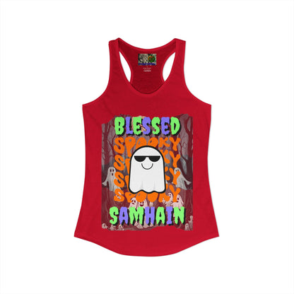 Spooky Blessed Samhain Ghost Mixed font Women's Racerback Tank Top by CreepyCrafts.boo