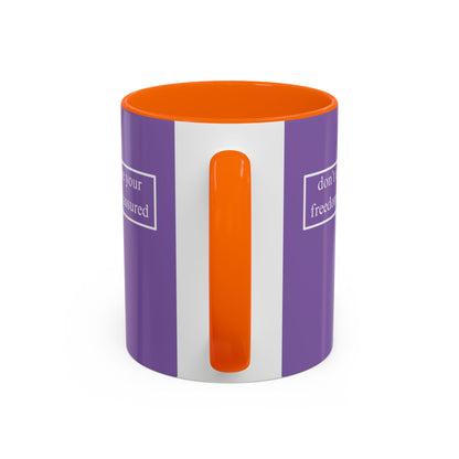 don't assume your freedoms are assured, White font, Light Purple Accent Mug by cypherpunkgear.com
