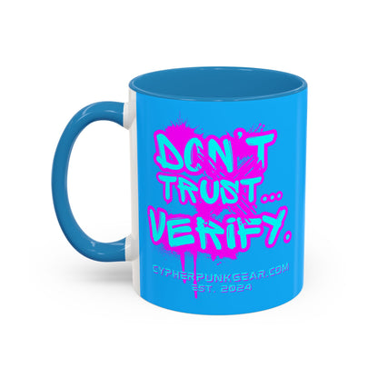 Don't Trust...Verify. Light Blue Accent Mug by cypherpunkgear.com