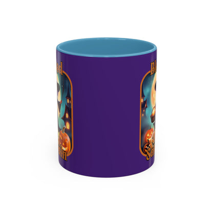 Blessed Samhain Little Witch Orange font Purple Accent Mug by CreepyCrafts.boo