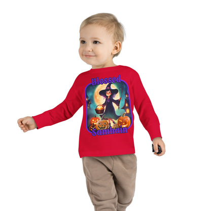 Blessed Samhain Little Witch PRfont Toddler Long Sleeve Tee by cypherpunkgear