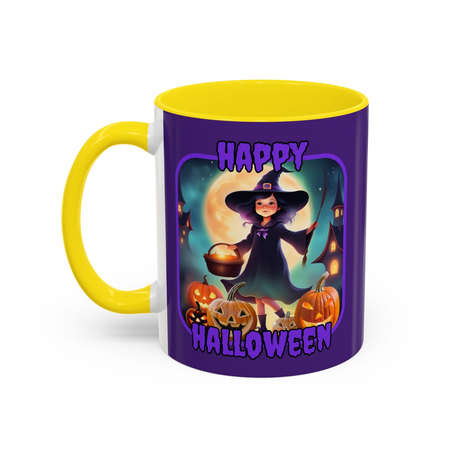 Happy Halloween Little Witch Purple font Purple Accent Mug by CreepyCrafts.boo