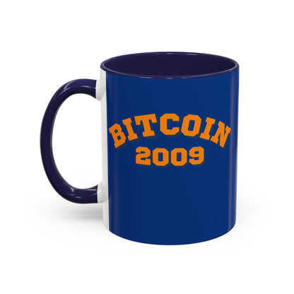 Bitcoin 2009 Dark Blue Accent Mug by cypherpunkgear.com