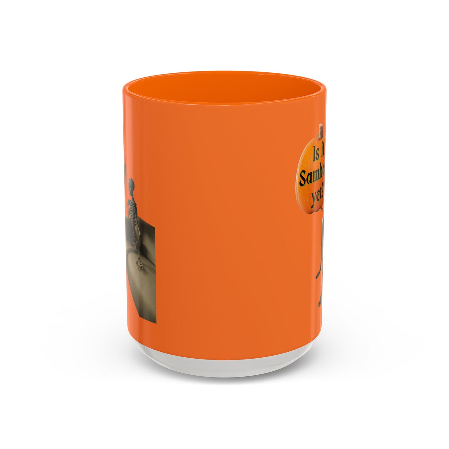 Is it Samhain yet? Skeleton's Pumpkin Orange Accent Mug by CreepyCrafts.boo