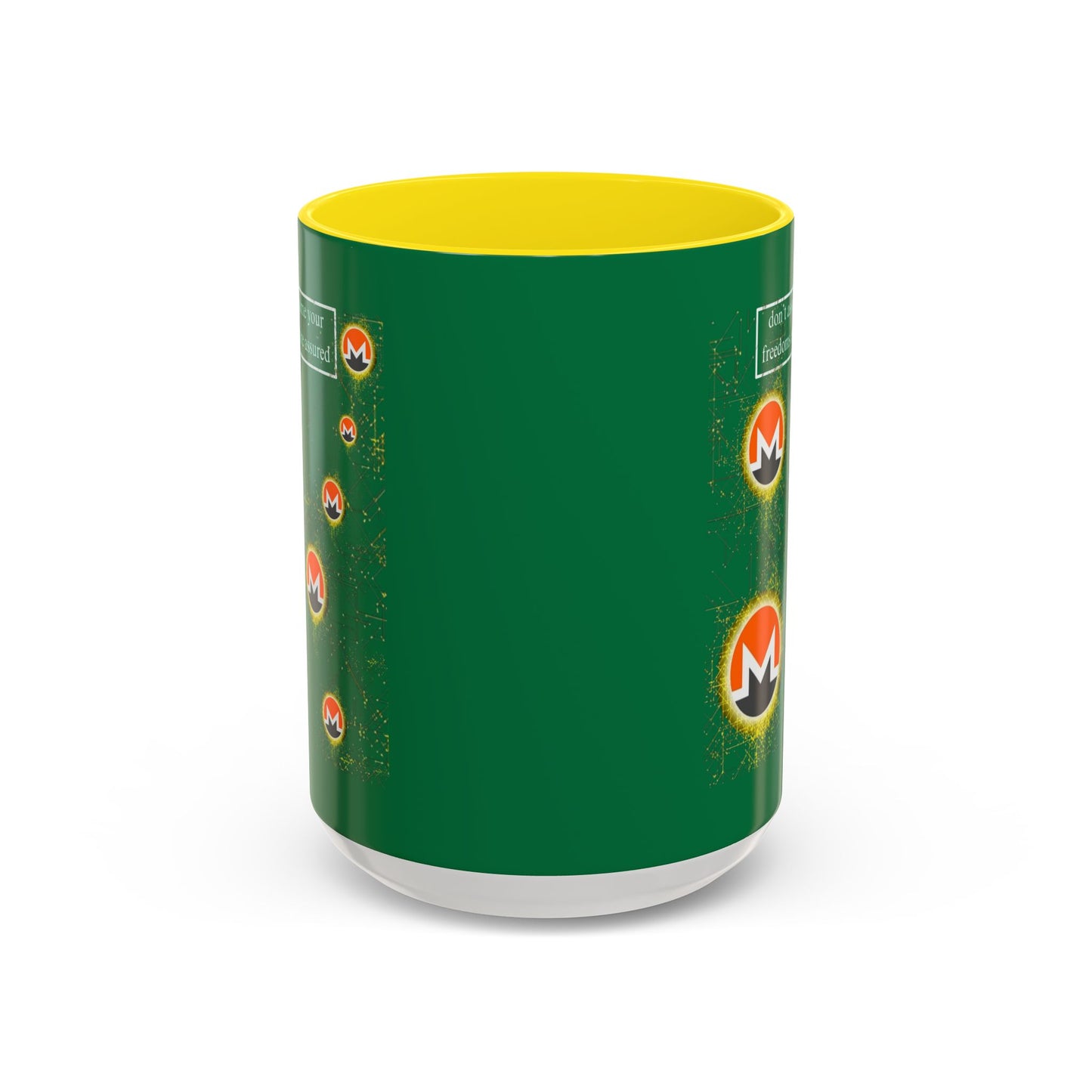 Monero (XMR) don't assume your freedoms are assured Green Accent Mug by cypherpunkgear.com