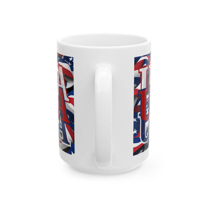 USA Red font Center Patriot White Mug by cypherpunkgear.com