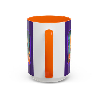Happy Halloween Little Witch Purple font Purple Accent Mug by CreepyCrafts.boo