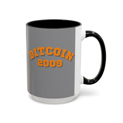 Bitcoin 2009 Grey Accent Mug by cypherpunkgear.com