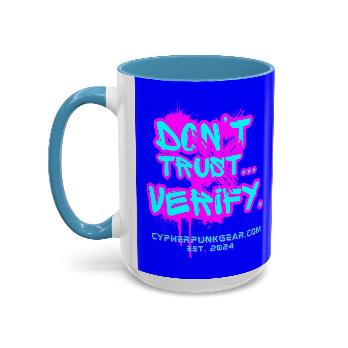 Don't Trust...Verify. Dark Blue Accent Mug by cypherpunkgear.com
