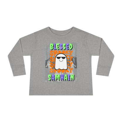 Spooky Blessed Samhain Ghost MXfont Toddler Long Sleeve Tee by cypherpunkgear