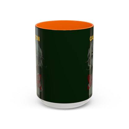 Caution, Savage Dark Green Accent Mug by cypherpunkgear.com