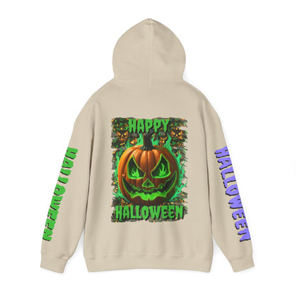 Happy Halloween Green Jack Hoodie Unisex Hooded Sweatshirt by cypherpunkgear