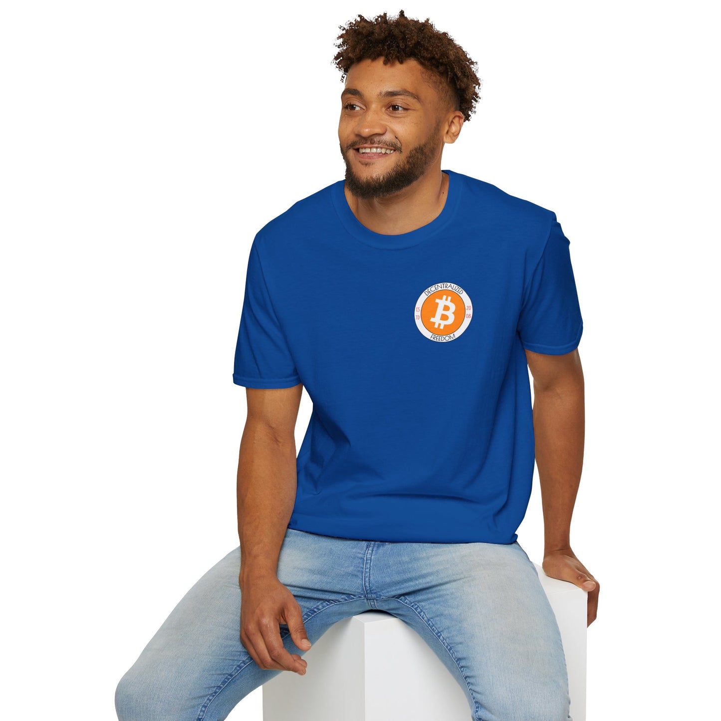 2-sided Bitcoin (BTC) Decentralized Freedom DKcolors Unisex T-Shirt by cypherpunkgear