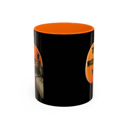 Is it Halloween yet? Skeleton's Giant Pumpkin Black Accent Mug by CreepyCrafts.boo