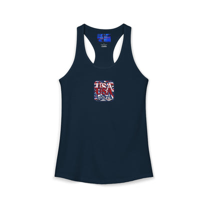 2-sided RED White and Blue USA Patriot Women's Racerback Tank Top by cypherpunkgear.com