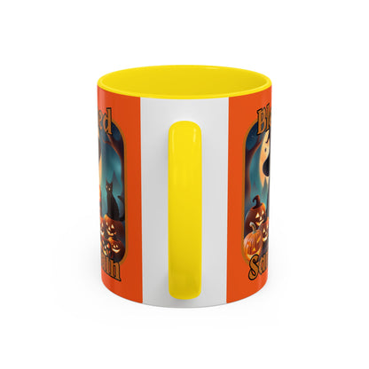 Blessed Samhain Cute Witch Orange font Orange Accent Mug by CreepyCrafts.boo
