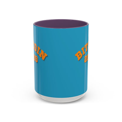 Bitcoin 2009 Turquoise Accent Mug by cypherpunkgear.com