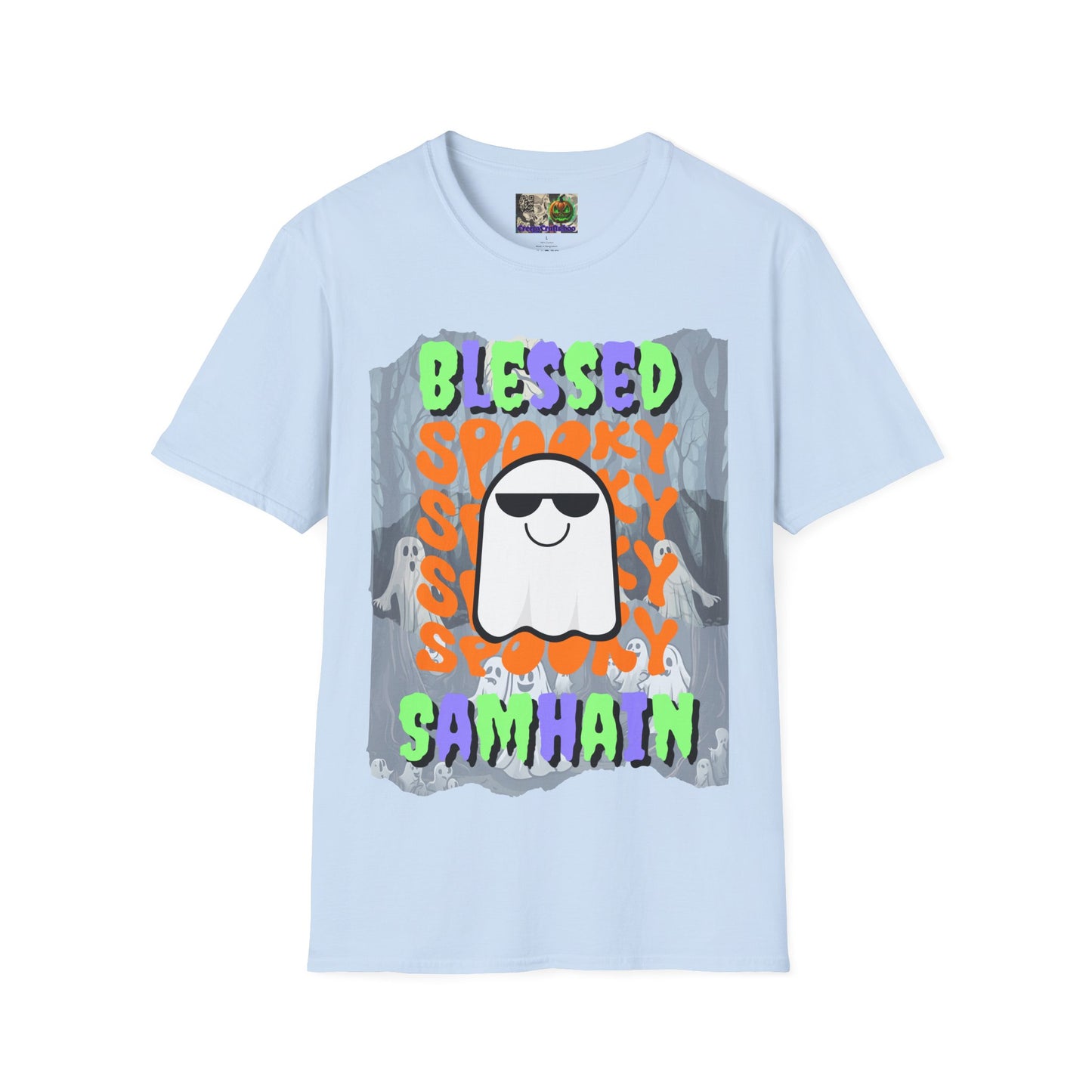 Spooky Blessed Samhain Ghost Mixed font Unisex T-Shirt by CreepyCrafts.boo