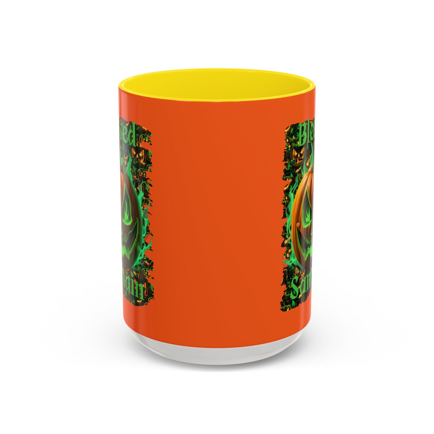 Blessed Samhain Green Jack Orange Accent Mug by CreepyCrafts.boo
