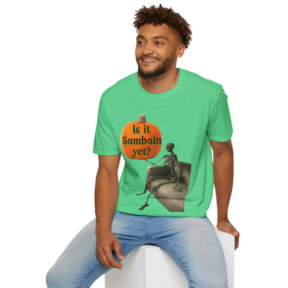 Waiting for Samhain Skeleton DKcolors Unisex T-Shirt by cypherpunkgear