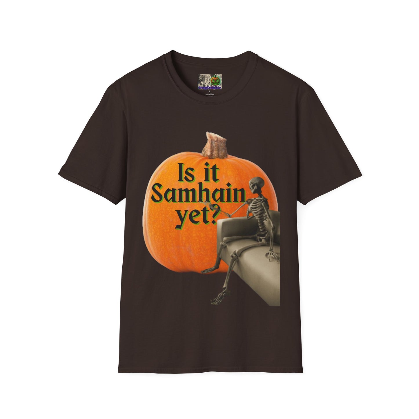 Is It Samhain Yet? Skeleton's Giant Pumpkin Dark colors Unisex T-Shirt by CreepyCrafts.boo
