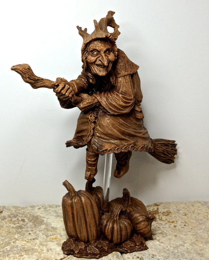 La Befana the Witch Statue, Hand Painted Resin Sculpture | Rustic Folklore Crone Figurine | Spooky Home Decor for Halloween Dark Christmas