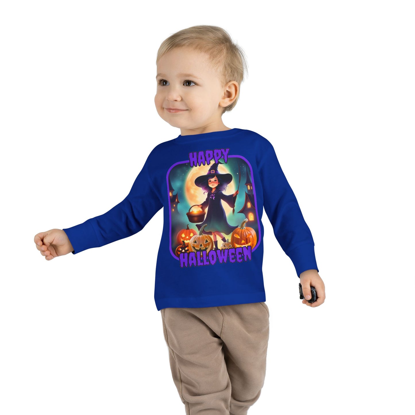 Happy Halloween Little Witch Purple font Toddler Long Sleeve Tee by CreepyCrafts.boo