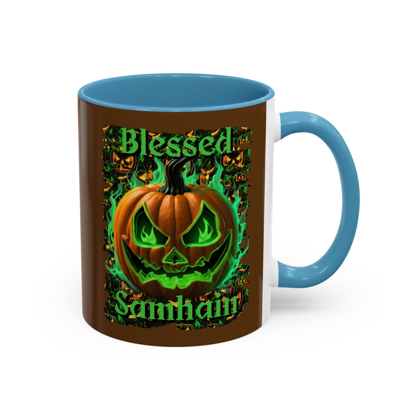 Blessed Samhain Green Jack Brown Accent Mug by CreepyCrafts.boo