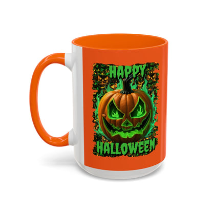 Happy Halloween Green Jack Orange Accent Mug by CreepyCrafts.boo