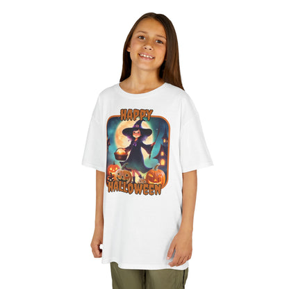 Happy Halloween Little Witch Orange font Kids Heavy Cotton™ Tee by CreepyCrafts.boo