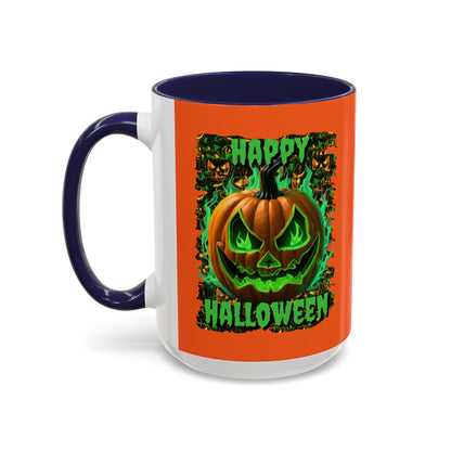 Happy Halloween Green Jack Orange Accent Mug by CreepyCrafts.boo